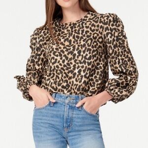 J Crew Leopard Print Ruffle Sleeve Blouse Size Small